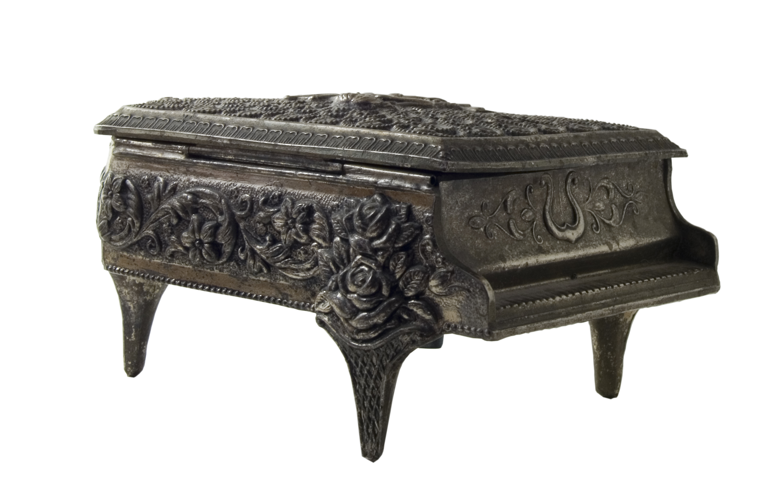 Music Box - Antique and Floral with a Bent Lid, Music Box - Antique and Floral with a Bent Lid,